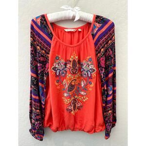 SOFT SURROUNDINGS Embroidered Boho Peasant Blouse Multicolor Floral | Size Small